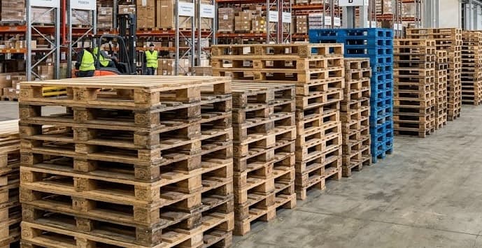Organized rows of graded pallets by wood species